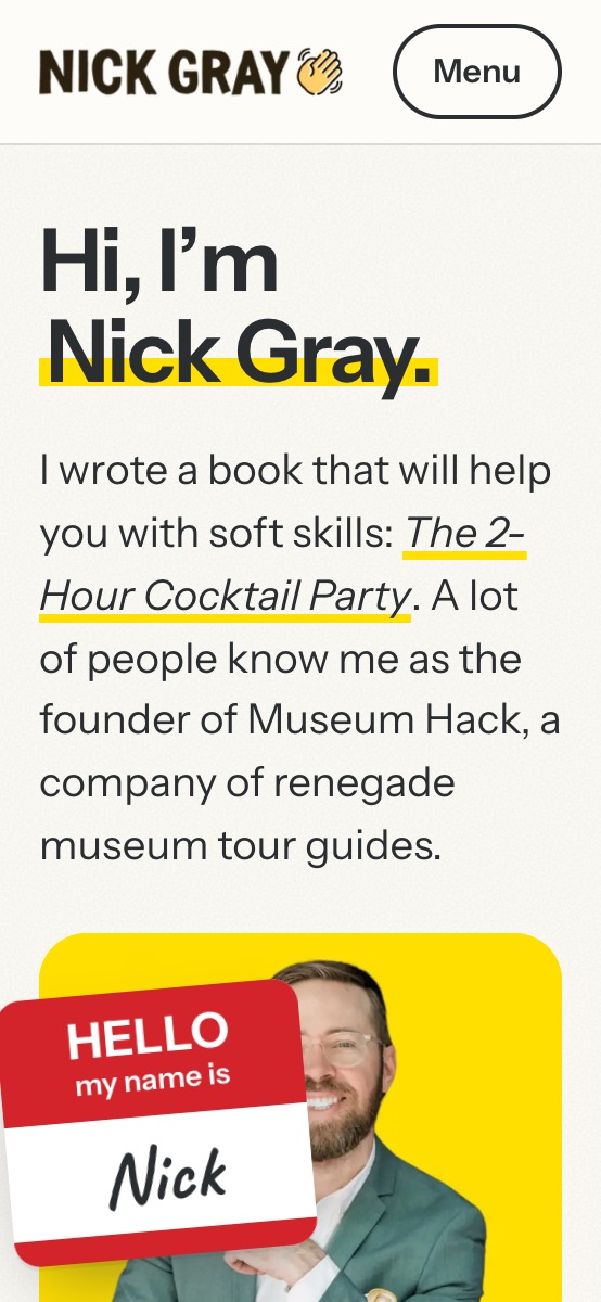 The Nick Gray redesign on a phone