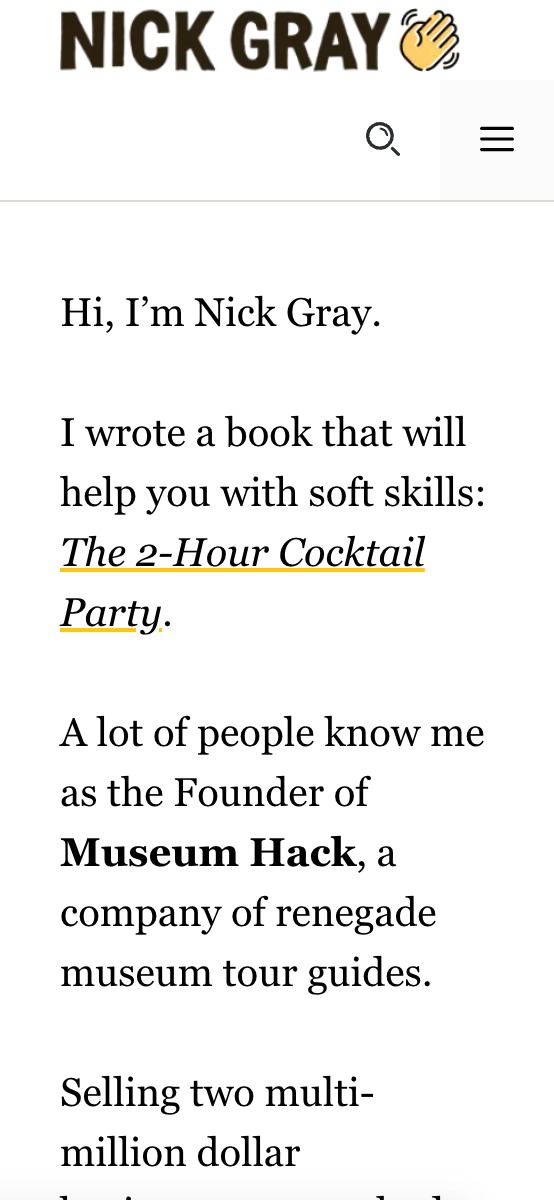 Nick Gray's original site on a phone